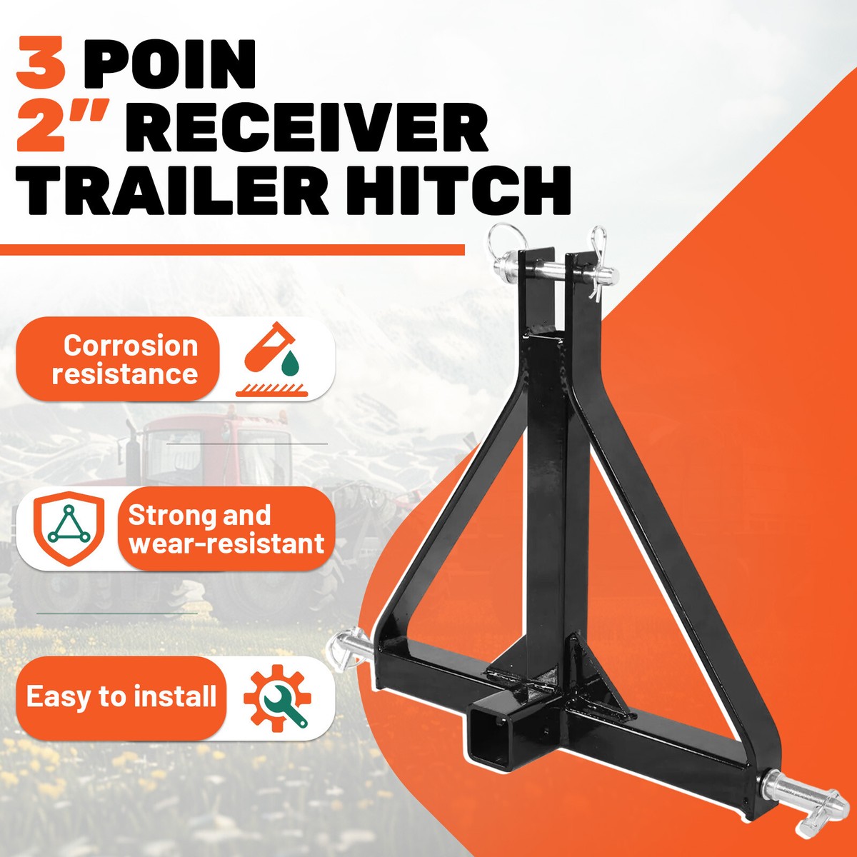 3 Punti Gancio Di Traino Ricevitore 2" Ricevitore Adattatore Adattatore - Foto 2