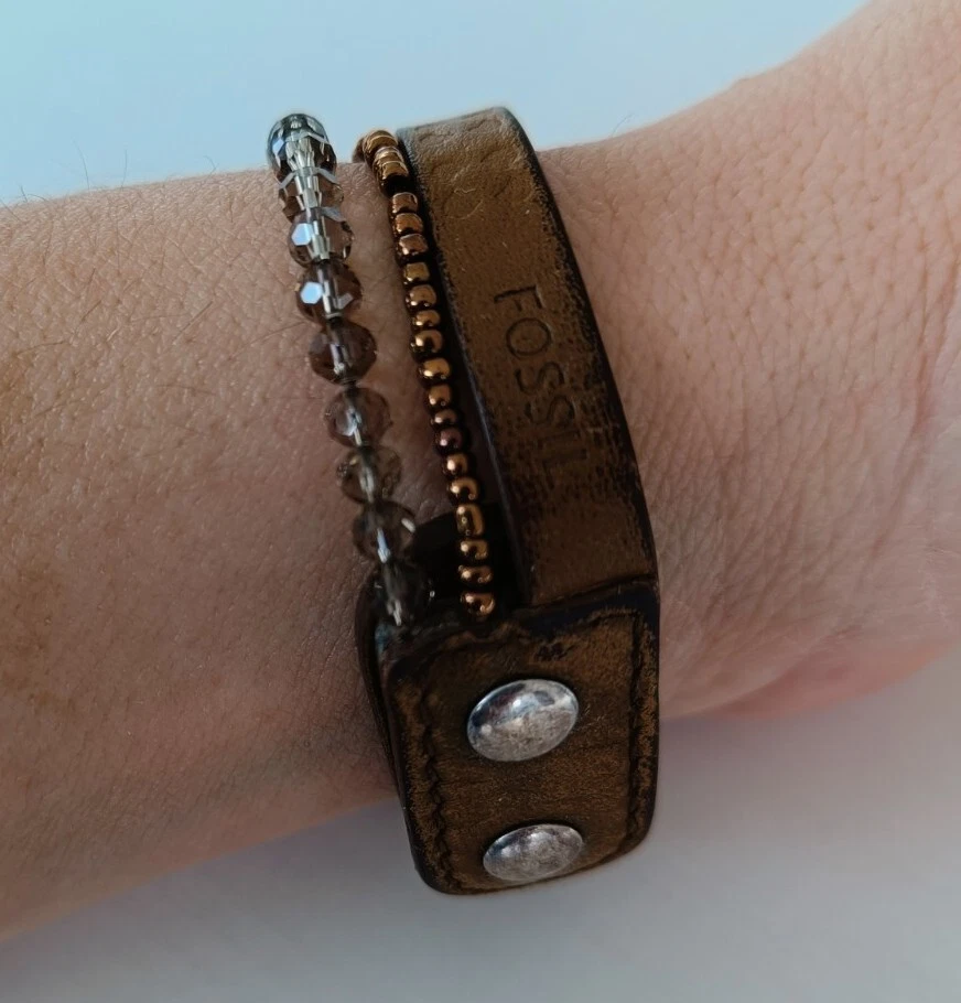 Fossil Perlen-Leder-Armband Braun Kunstleder - Bild 3 von 4