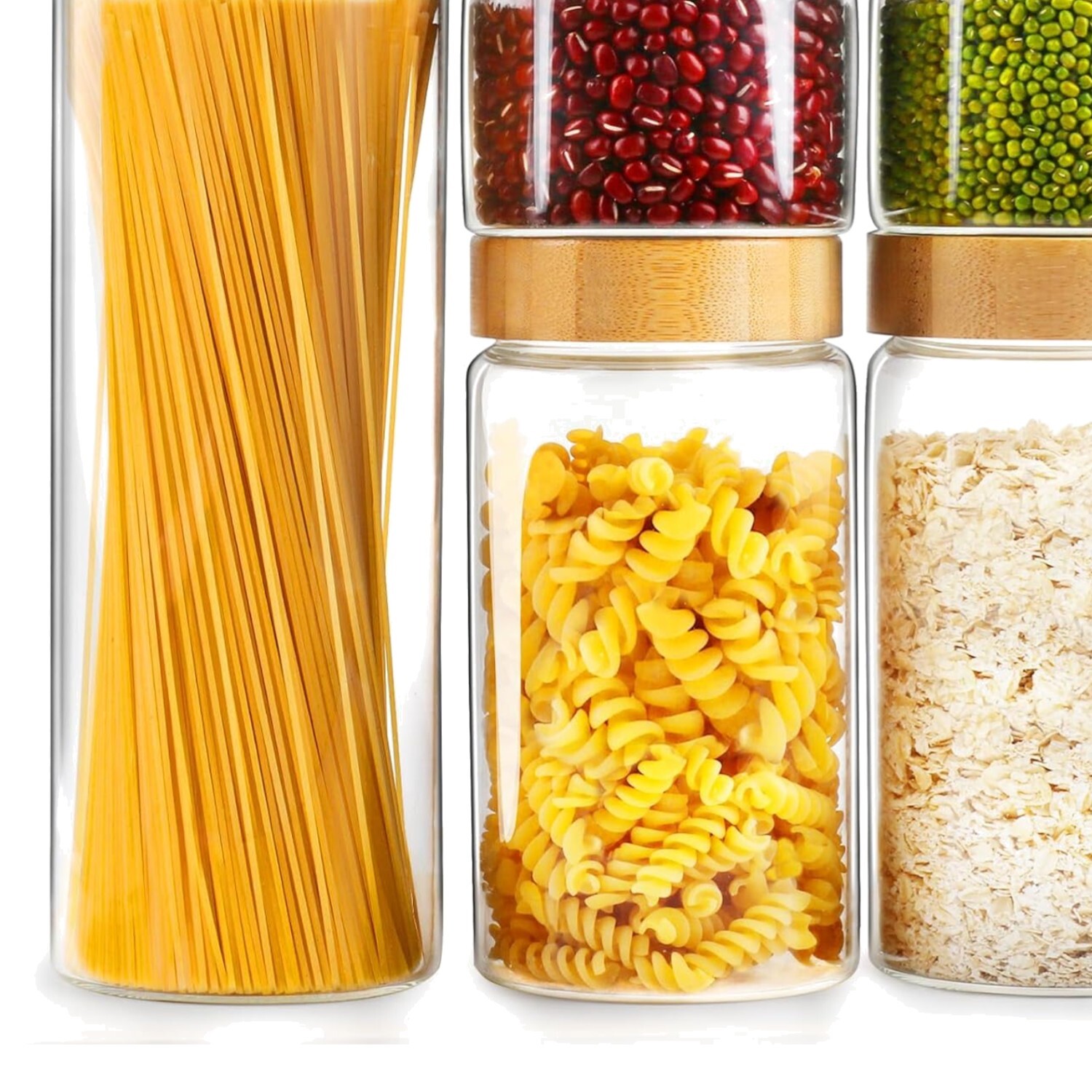 Elegant Glass Storage Jars with Bamboo Lids for Pasta Cereal & More  