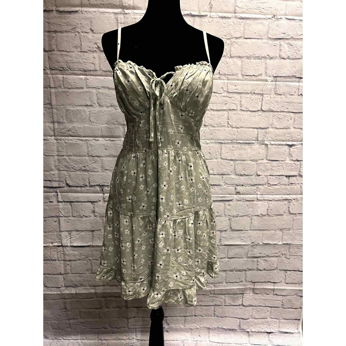 Hollister Sage Green Floral Dress with Spaghetti Straps