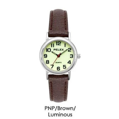 Ladies Easy Read Glow in The Dark Watch by Pelex Brown Faux Strap PLX-013