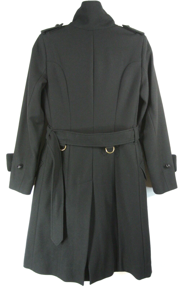 NEW Burberry London Wool Blend Belted Stand Collar Coat in Black