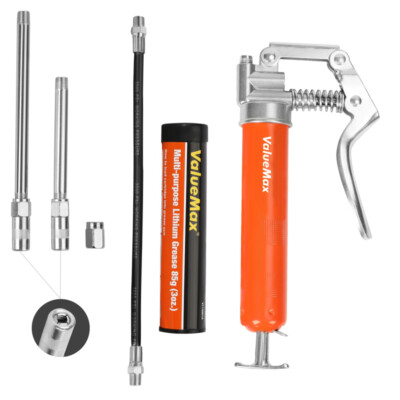 Mini Grease Gun Kit 3500 PSI 3OZ Grease 5''&3'' Extension Tube 12'' Flexible Hose