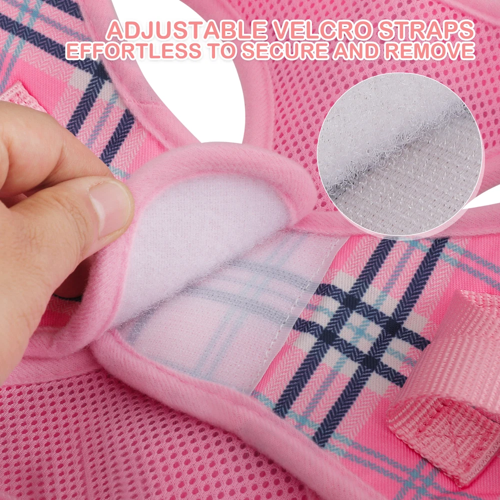 Dog Harness Breathable Mesh Adjustable Control Reflective Vest & Leash Set Pink