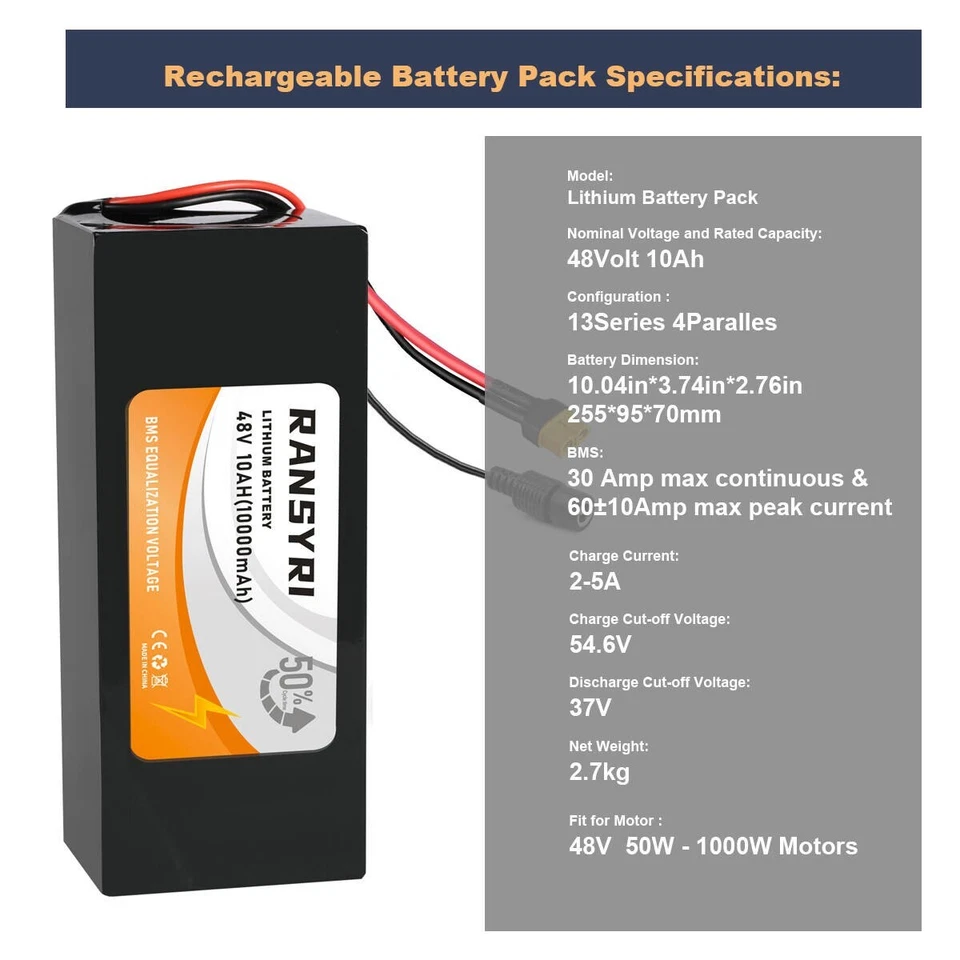 48v 10ah battery Electric Bike Lithium Battery PACK For 200W 500W 750W - Image 2 of 4