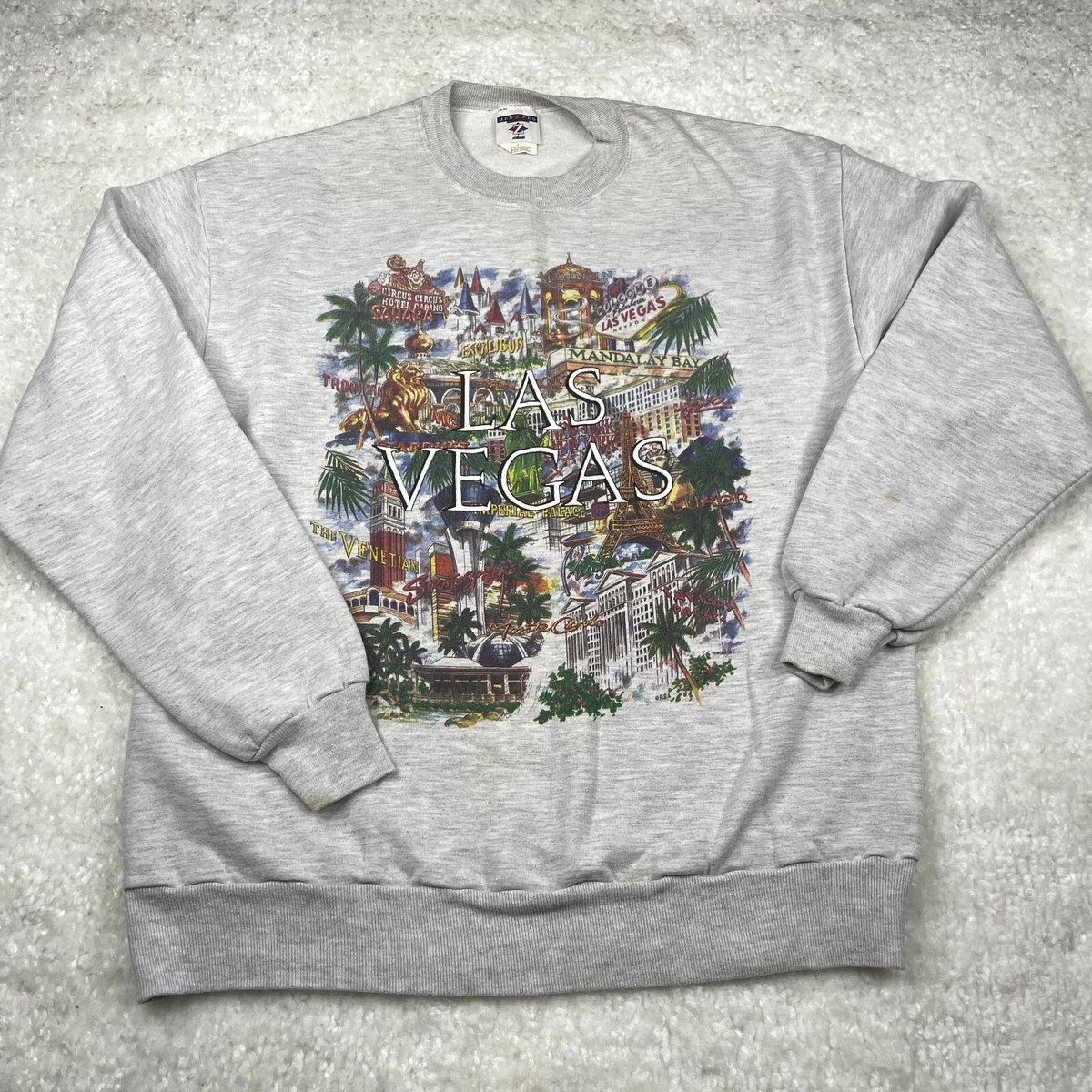 Vintage Sweatshirt Mens Large Gray Pullover Shirt Las Vegas 90s
