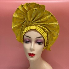 African Ready Made Gele Fabric Aso-Oke Headtie Auto Gele Headgear Stones Gele