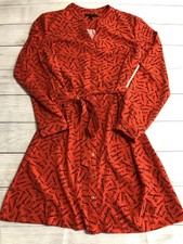 Banana Republic Dress Womens 12 Orange French Script Shirt Belted Long Sleeve