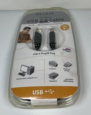 Belkin F3U133v10 Hi Speed USB 2.0 Cable 10Ft. USB A Plug B Plug