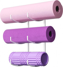 Yoga Mat Holder Wall Mount, 3-Tier Storage Rack for Yoga Mat, Foam Roller, Block