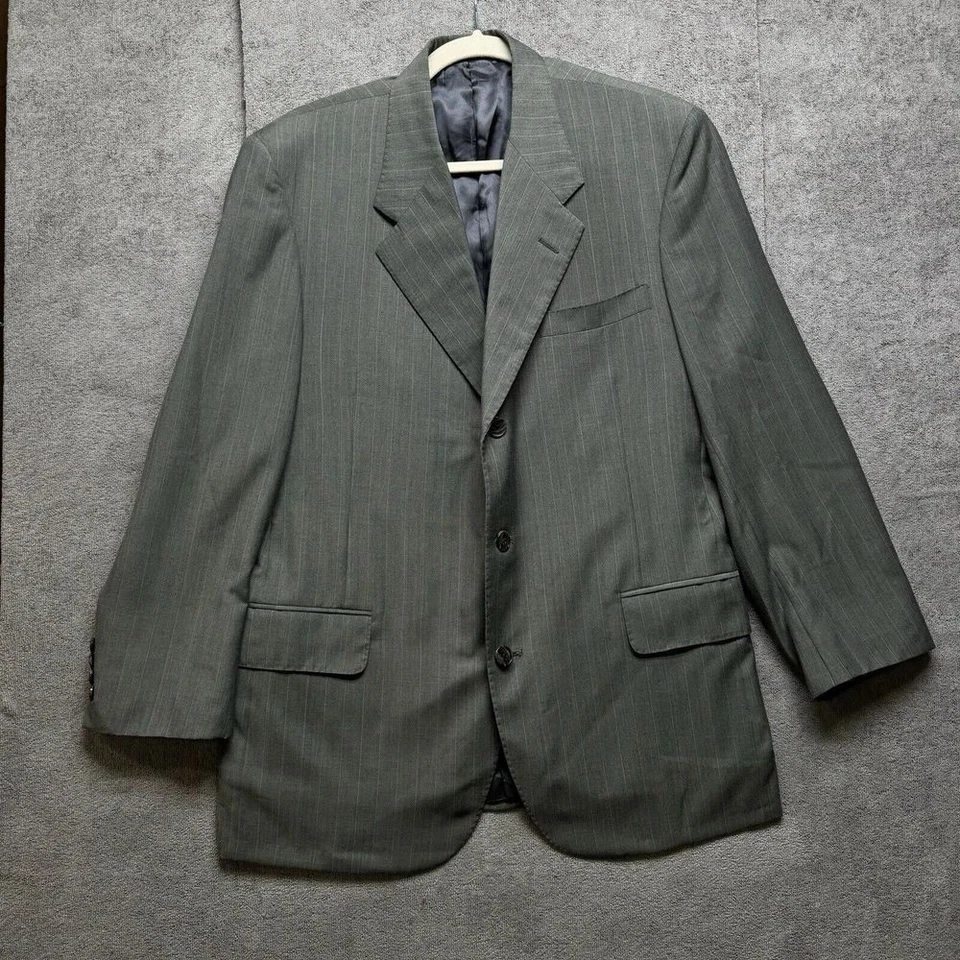 Holland & Sherry Savile Row 灰色羊毛定制西装外套男式 38R 经典细条纹 — 第 2/4 张图片