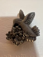 Vtg Signed Torino Hummingbird Earrings, Brooch & Storage Pill Box Pewter