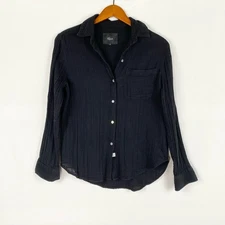 RAILS Ellis Washed Black Organic Cotton Lightweight Gauze Natural Shell Buttons