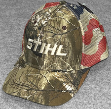new STIHL  REALTREE CAMO TRUCKER HAT Camouflage USA Flag Snapback O/S Hat