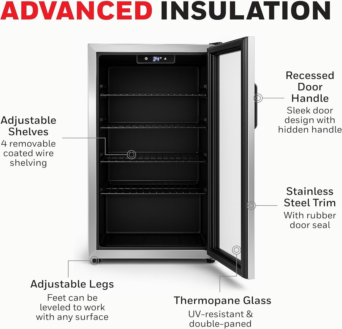 Honeywell H115BCS 116 Can Beverage Cooler Glass Door Mini Fridge