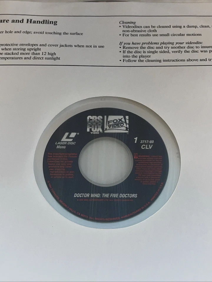 DOCTOR WHO THE FIVE DOCTORS LASERDISC VG+ 3717-80 - Image 3 of 4