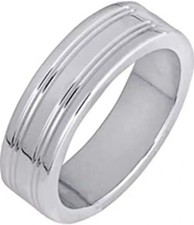 Argentium Sterling Silver Grooved Wedding Ring Band - 6mm