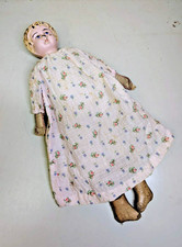 Antique Minerva Tin Head Doll Cloth Body Leather Boots Blonde Blue Eyes