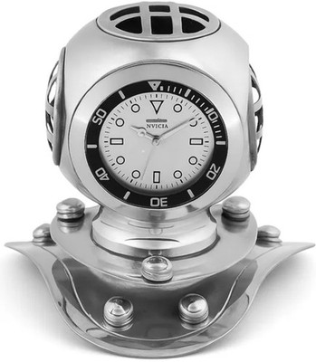 228 Invicta Pro Diver Desk Clock Silver Metal Helmet Analog Display