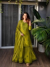 Women  s Latest Readymade Rayon Kurti Sharara Set Heavy Thread Embroidery Work
