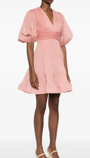 Zimmermann Pink 0P Tiered plissé silk-organza mini dress Petite 0