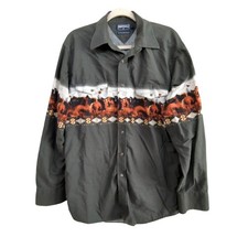 Panhandle Slim Western Shirt Mens Large Pearl Snap Western Green Horses Aztec