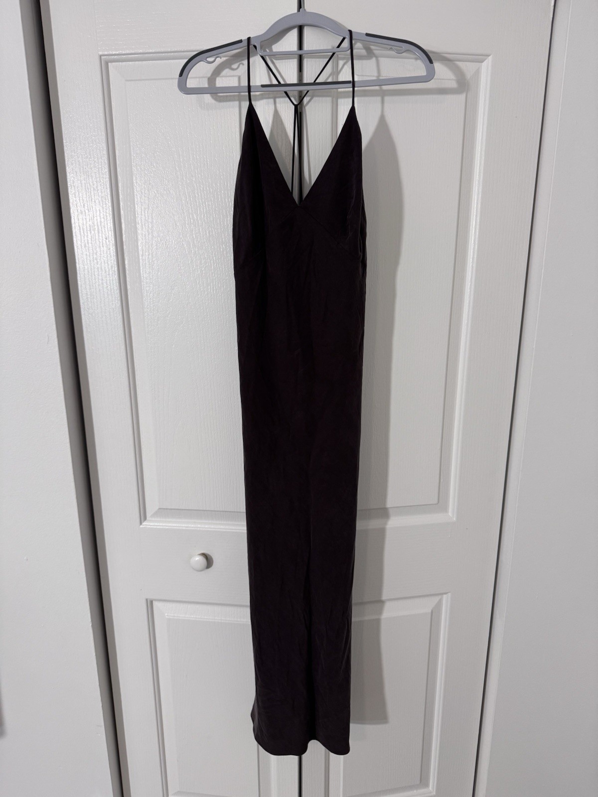 Zara Brown Satin Slip Maxi Dress XS NWT Open Back