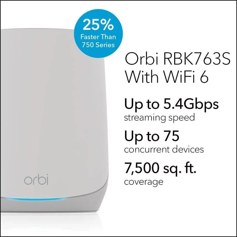 Netgear Orbi RBK763-100NAR AX5400 Mesh 1 Router + 2 Satellites Certified - Image 4 of 4