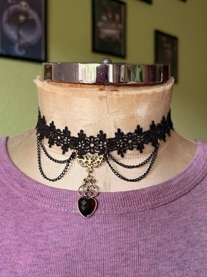 Choker schwarz rot Halsband Goth Steampunk Gothic Vampire Spitze Cosplay Barock