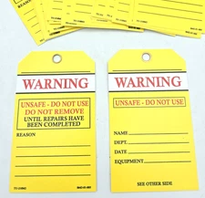 *Lot of 25* Lockout Tags "Unsafe - Do Not Use" Yellow 6" x 3.5"  New Open Box