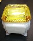 VTG Westmoreland Coraline Almond Glass Beaded Footed Trinket Box Milk Glass