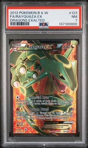2012 POKEMON B&W DRAGONS EXALTED #123 FULL ART/RAYQUAZA EX PSA 7