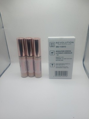 3 Pack Revolution Conceal & Hydrate Concealer Shade C4 / Full Coverage / New