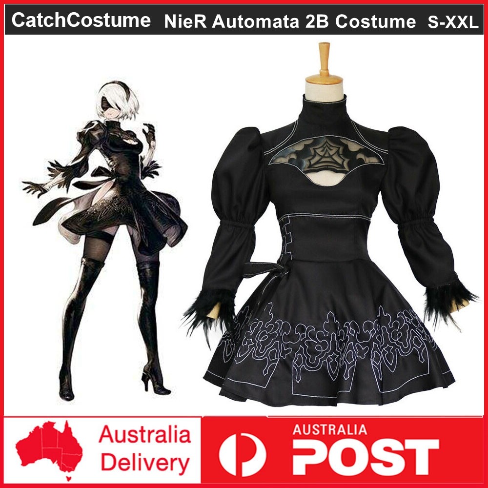 Anime Game NieR Automata 2B Cosplay Costume Black Lolita Dress Party Outfits