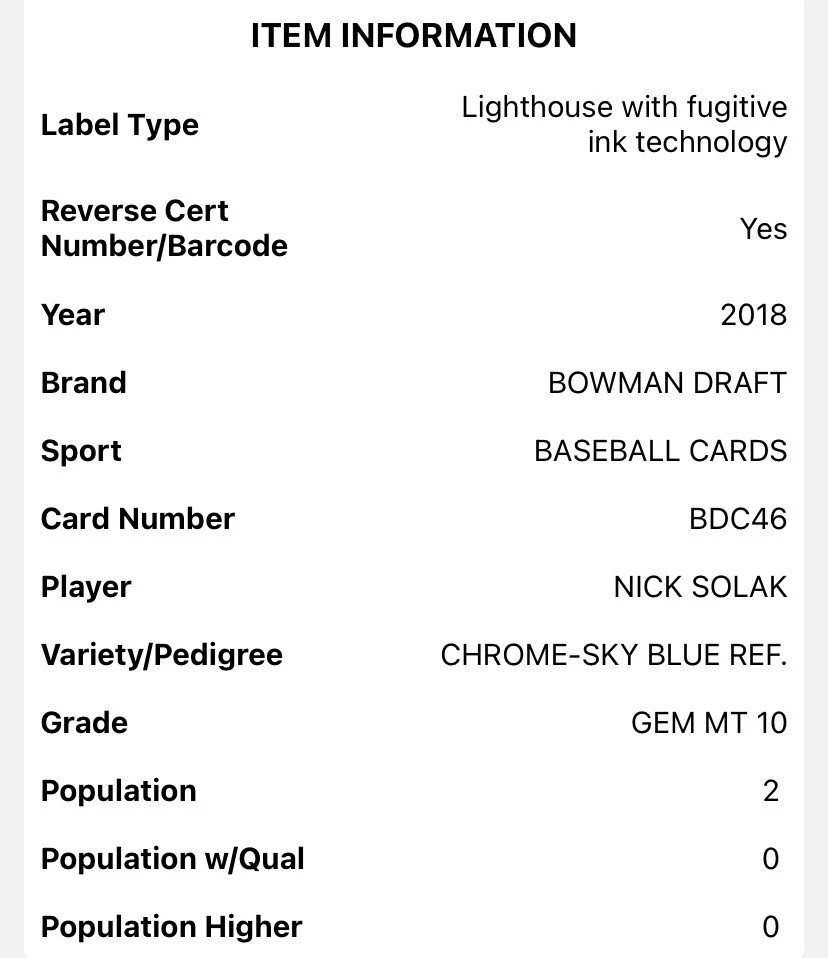 2018 POP 2 Bowman Draft Chrome Nick Solak Sky Blue Refractor #rd/402 Psa 10 Gem - Image 4 of 4