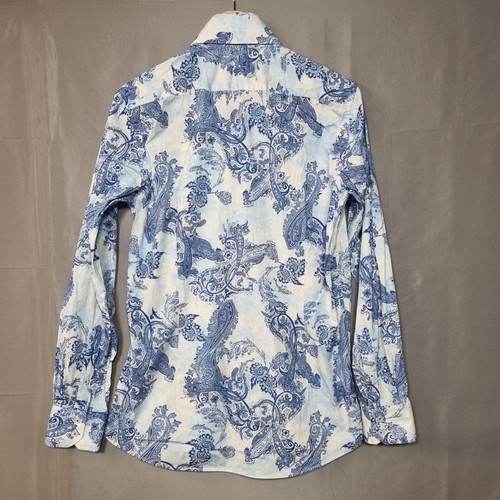 Hawes & Curtis Mens Shirt Medium Blue Paisley Print Piccadilly Stretch Button-Up - Picture 2 of 8