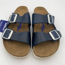 Birkenstock New w/ Box Arizona Prof Blue Leather White Buckle Soft Footbed Nar