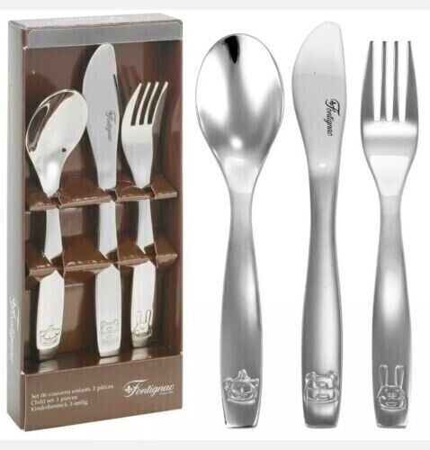 Contemporary Luxury Children Kids Cutlery Set 3 Pieces Stainless Steel - Picture 1 of 7