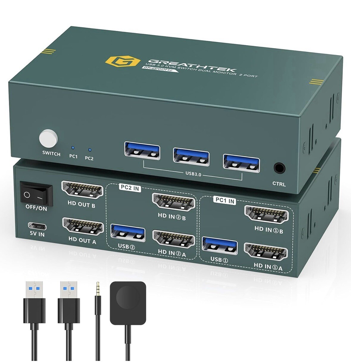 KVM Switch 2 Monitors 2 Computers HDMI 8K@60Hz