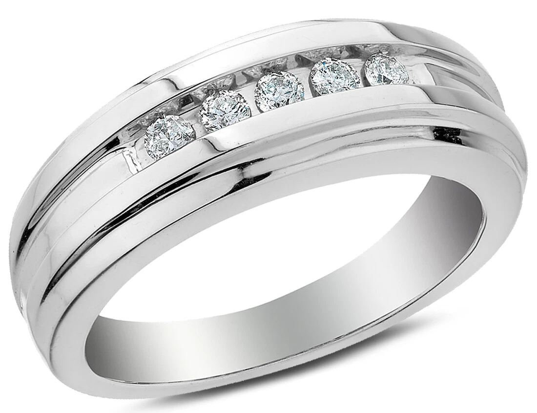 Mens Diamond Wedding Band Ring 1 4 Carat ctw in 14K Gold eBay