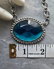 1928 Jewelry Vintage Heirloom Necklace Faceted Oval Pendant Signed Silver Chain — photo 4