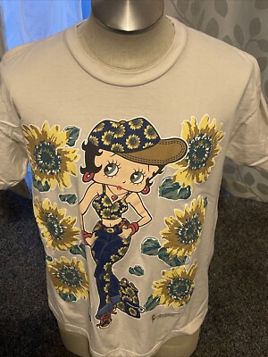 Betty Boop Vtg 90 s T Shirt Sunflowers Sun Tag  AOP Large