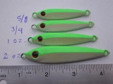 8 ANCHOVY FISH JIG/SPOON STYLE LURE BAIT 2,1,3/4,5/8 OZ. NEON GREEN/WHITE 2ea.
