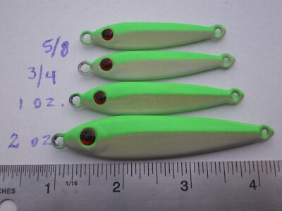 20 ANCHOVY FISH JIG/SPOON STYLE LURE BAIT 2,1,3/4,5/8 OZ. NEON GREEN/WHITE 5ea.