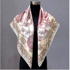 Pure 18 Momme Twill Silk Wrap Scarf Bandanna mace Print Square Shawl 35’’new