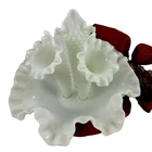 Vintage Ruffled FENTON White Milk Glass Hobnail 3 Horn Trumpet Vase Epergne