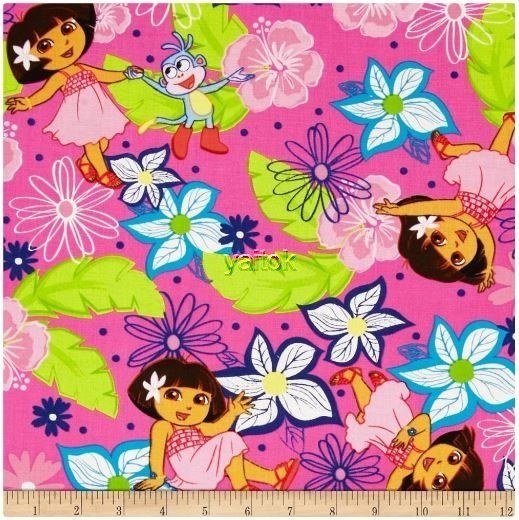Nickelodeon Dora the Explorer Hawaiian A Day Cotton Fabric By 1/2