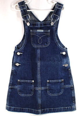 Calvin Klein Jeans Girl S Dark Wash Denim Overall Dres Vintage Jumper Skirt Blue