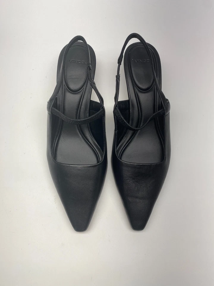 Bomba de salto Vince feminina biqueira pontiaguda couro preto gatinho tamanho 7 - Imagem 2 de 4