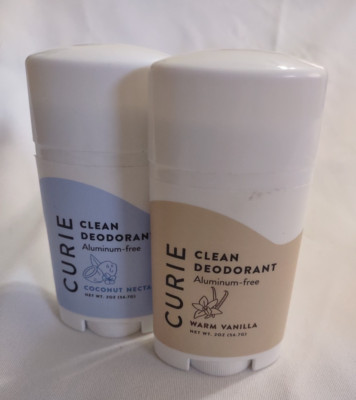 Two Curie Deodorant Sticks Coconut Nectar Warm Vanilla Natural Clear 2oz Unisex